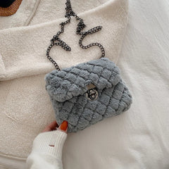 Vintage Faux Fur Women Waist Bag Small Purse Soft Plush Handbag