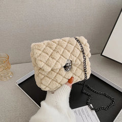 Vintage Faux Fur Women Waist Bag Small Purse Soft Plush Handbag