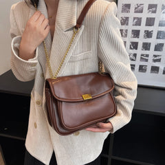 Vintage Leather Chains Shoulder Bag for Women Armpit Handbag