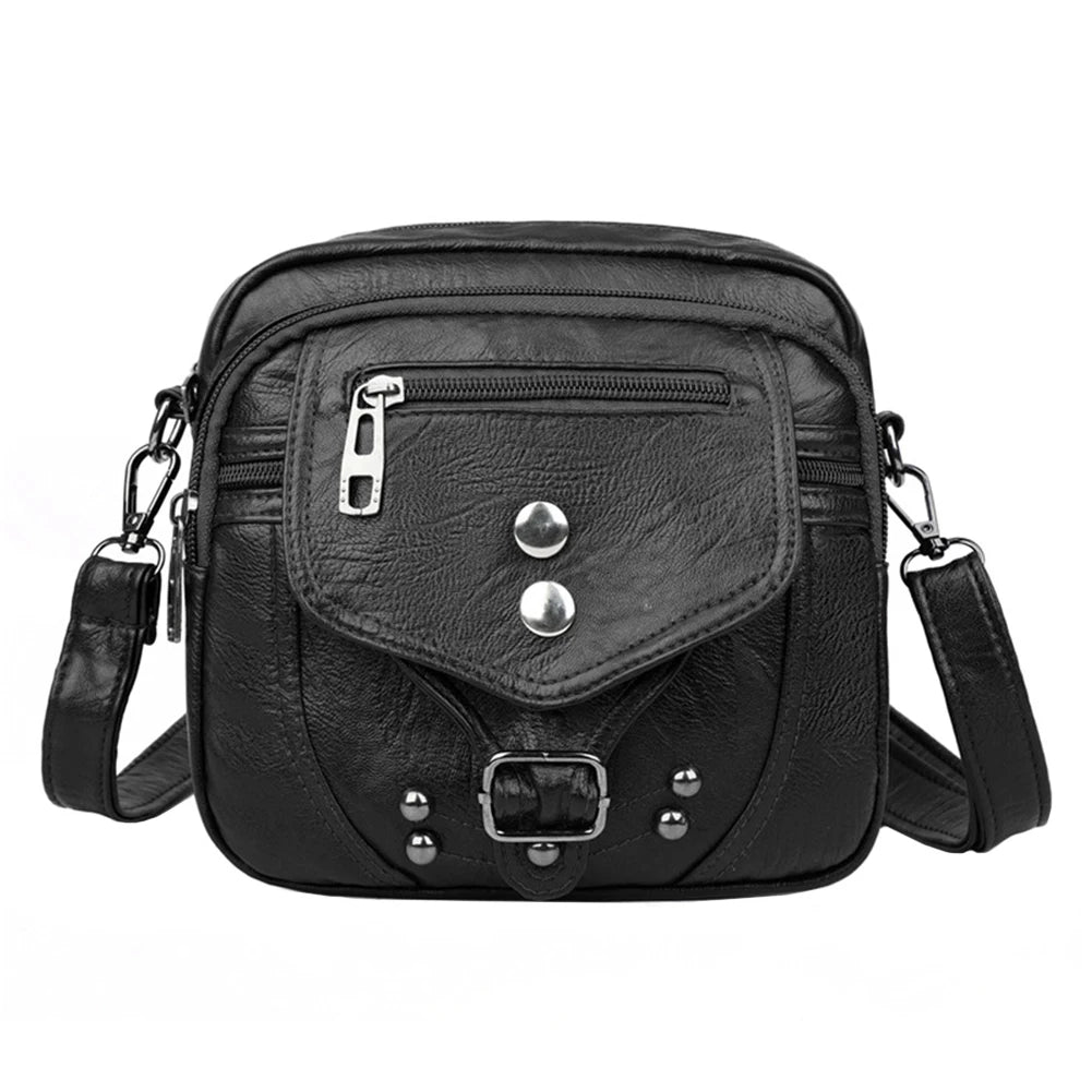 Vintage Crossbody Bag Multifunctional PU Leather Fanny Pack Anti-theft Zipper