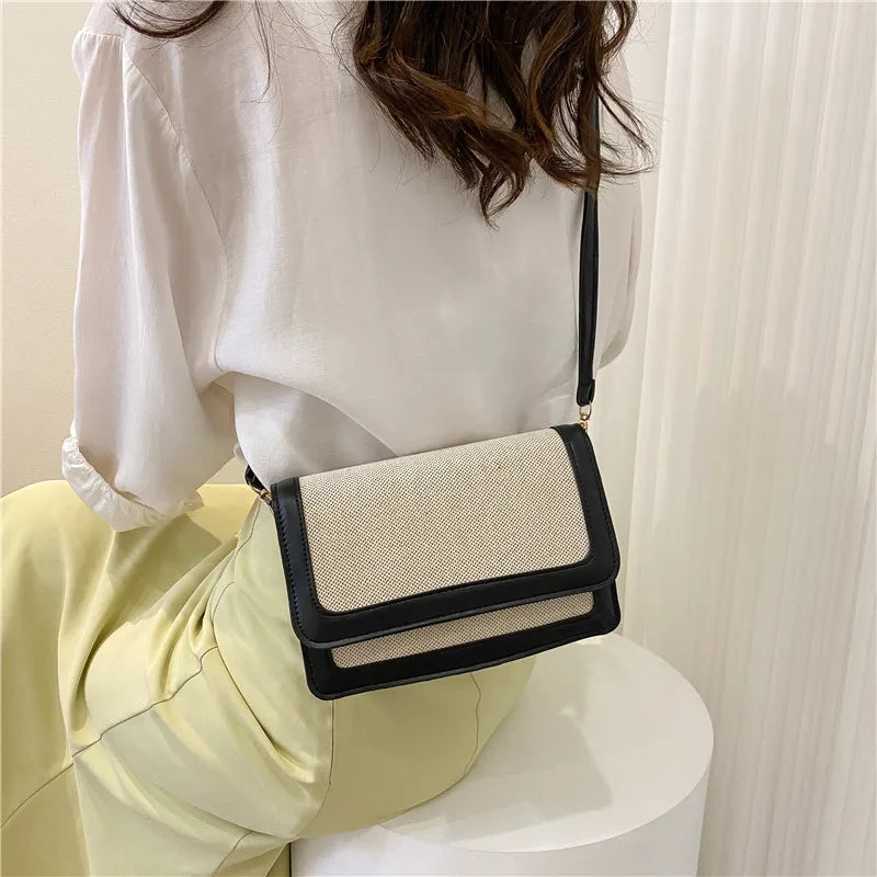 Vintage Contrast Women's Crossbody Bag Pu Leather Handbag