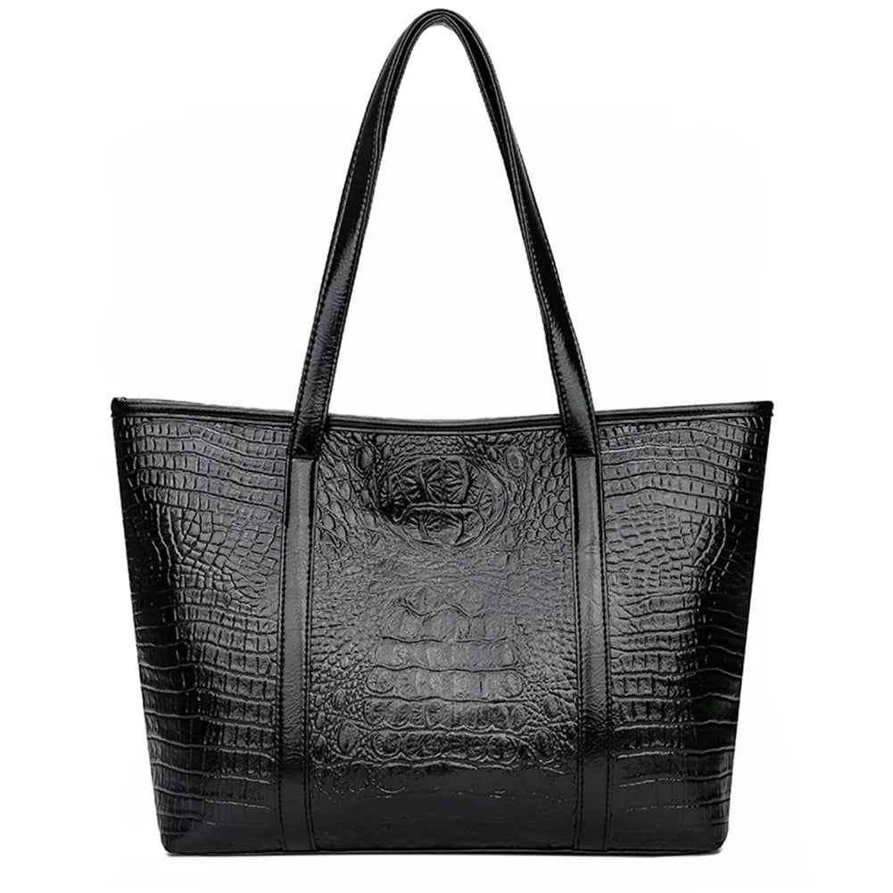 Vintage Crocodile Leather Women Handbag Large Capacity Shoulder Shopping Bag