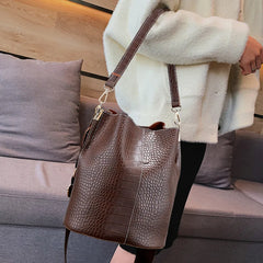 Vintage Crocodile Pattern Crossbody Bag Large Capacity Bucket Bag