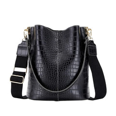 Vintage Crocodile Pattern Crossbody Bag Large Capacity Bucket Bag