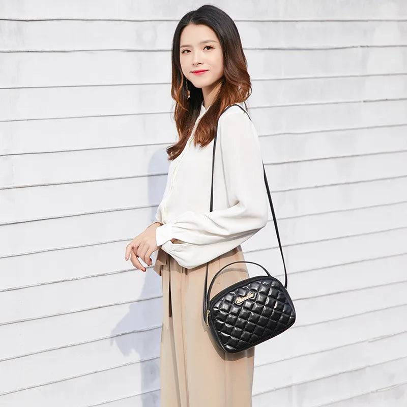 Vintage Diamond Lattice Women Messenger Bag Soft PU Leather Crossbody Handbag