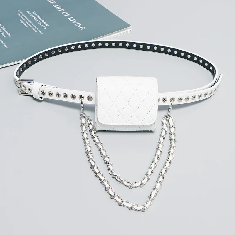 Vintage Diamond lattice PU Mini Waist Packs Women Leather Waist Belt
