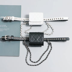 Vintage Diamond lattice PU Mini Waist Packs Women Leather Waist Belt