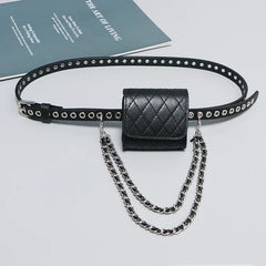 Vintage Diamond lattice PU Mini Waist Packs Women Leather Waist Belt