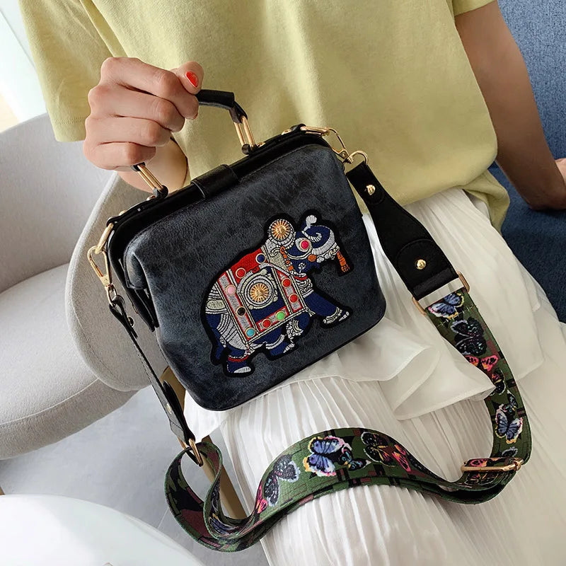 Vintage Embroidery Elephant Bag Women Shoulder Crossbody Bag Tote