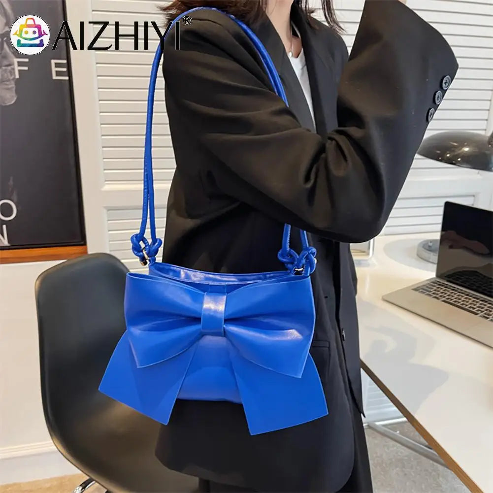 Vintage Big Bow Shoulder Bags Leather Women England Style Handbags