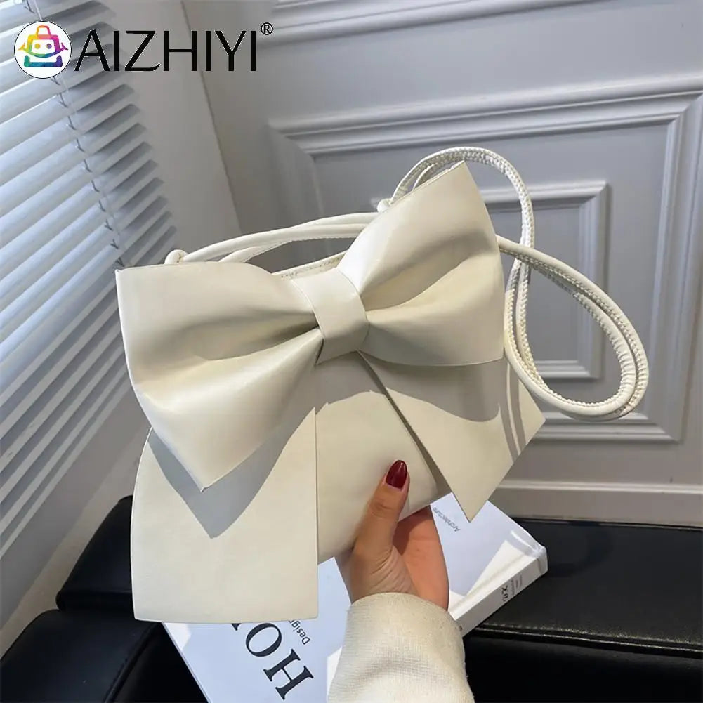 Vintage Big Bow Shoulder Bags Leather Women England Style Handbags