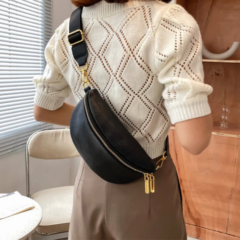 Vintage Fanny Pack for Woman Banana Waist Bag Wide Shoulder Strap