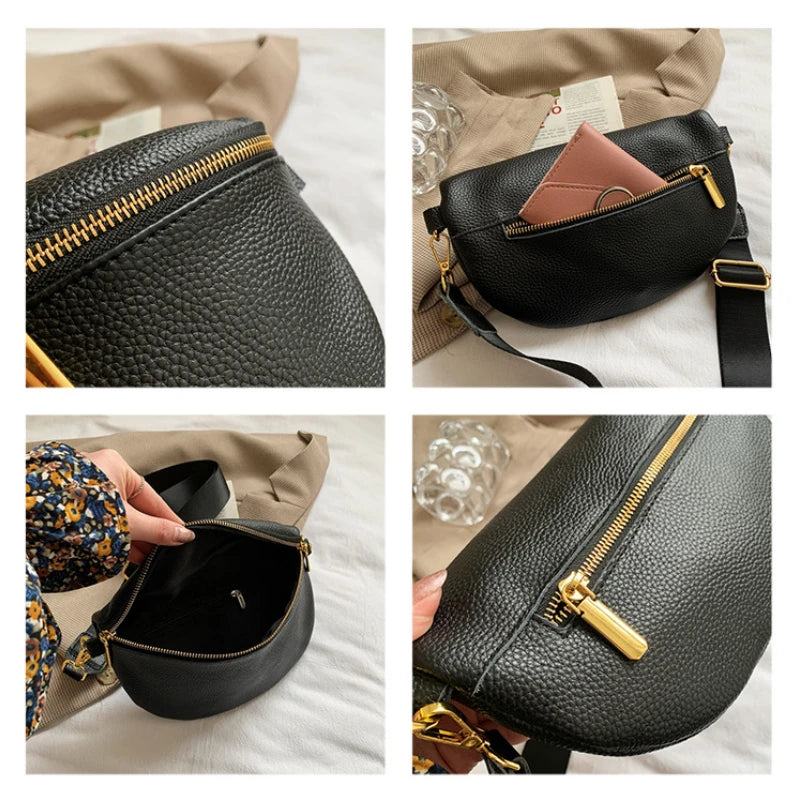 Vintage Fanny Pack for Woman Banana Waist Bag Wide Shoulder Strap