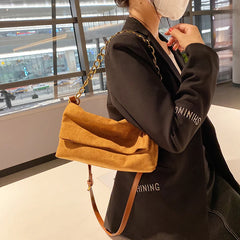 Vintage Suede Crossbody Bag with Chain Strap