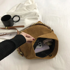 Vintage Suede Crossbody Bag with Chain Strap
