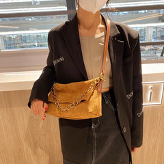 Vintage Suede Crossbody Bag with Chain Strap