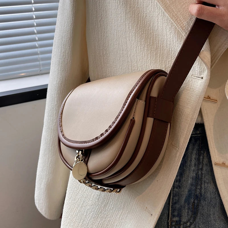 Vintage Flip Saddle Bag PU Leather Women's Handbag Shoulder Messenger Bag