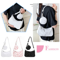 Vintage Flower Print Shoulder Crossbody Bag with Mini Round Purse Pendant