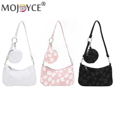 Vintage Flower Print Crossbody Bag with Mini Purse Pendant
