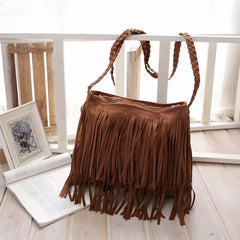 Frosted PU Leather Fringe Tassel Women Handbag