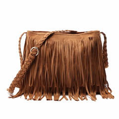 Frosted PU Leather Fringe Tassel Women Handbag