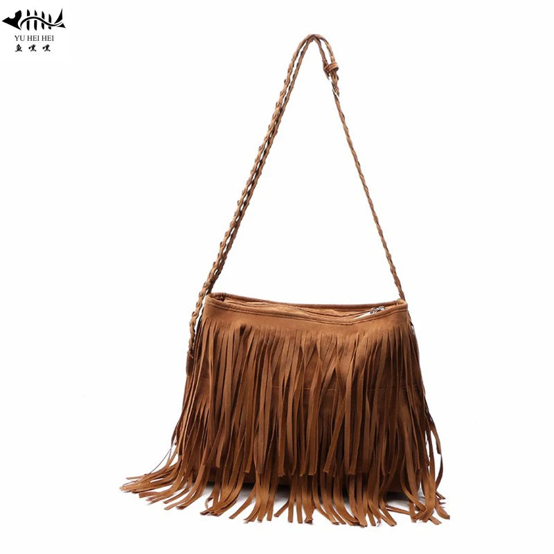 Frosted PU Leather Fringe Tassel Women Handbag