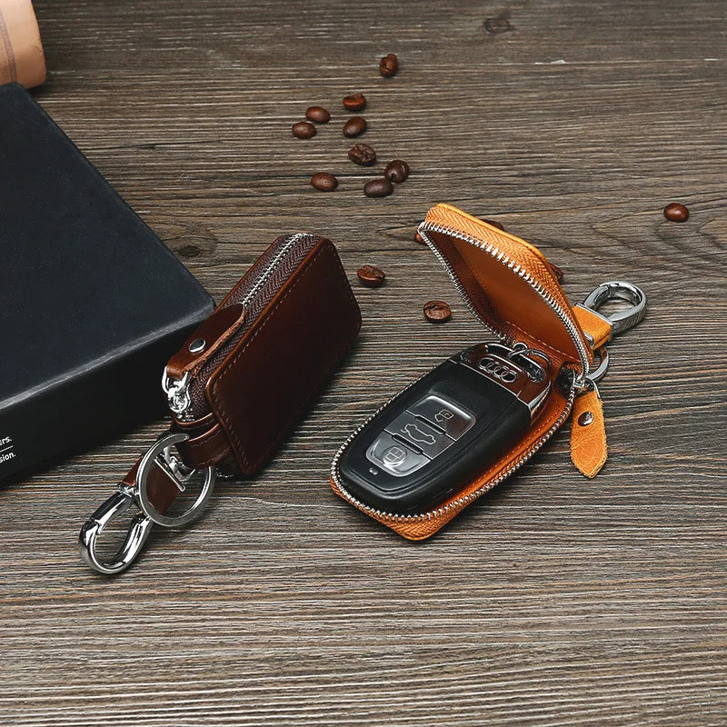 Vintage Leather Car Key Holder Keychain Men Housekeeper Women Key Case Bag