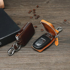 Vintage Leather Car Key Holder Keychain Men Housekeeper Women Key Case Bag
