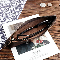 Vintage Leather Pen Bag Long Zipper Pencil Case Holder Kids Stationery