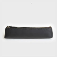 Vintage Leather Pen Bag Long Zipper Pencil Case Holder Kids Stationery