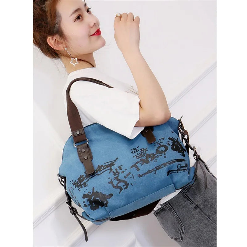 Vintage Graffiti Women Bag Canvas Handbag Famous Shoulder Bag Ladies Tote