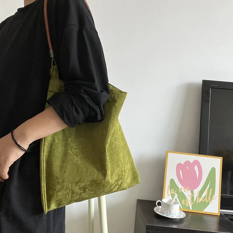 Vintage Green Shoulder Bags for Women Casual Tote Ladies Large Capacity Handbags