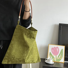 Vintage Green Shoulder Bags for Women Casual Tote Ladies Large Capacity Handbags