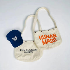 Vintage Canvas HUMAN Shoulder Messenger Bag Men Women Couple Casual Bag