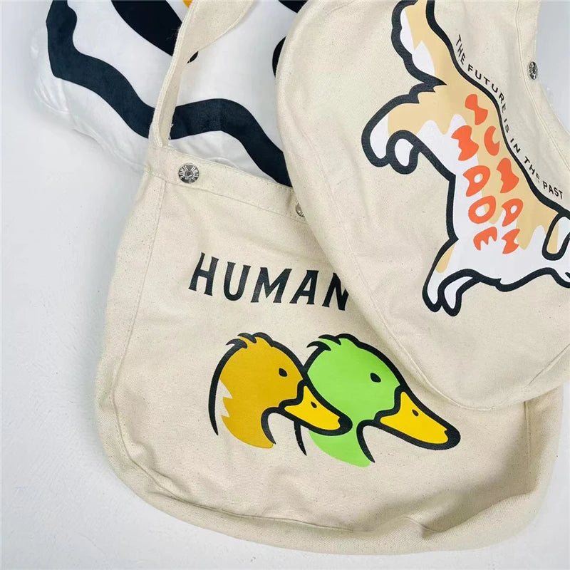 Vintage Canvas HUMAN Shoulder Messenger Bag Men Women Couple Casual Bag