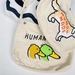 Vintage Canvas HUMAN Shoulder Messenger Bag Men Women Couple Casual Bag