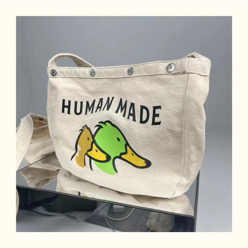 Vintage Canvas HUMAN Shoulder Messenger Bag Men Women Couple Casual Bag