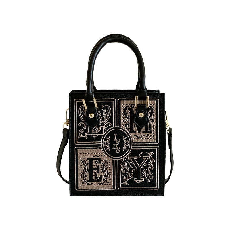 Vintage Leather Shoulder Bag Women's Handbag High Square Fashionable Box