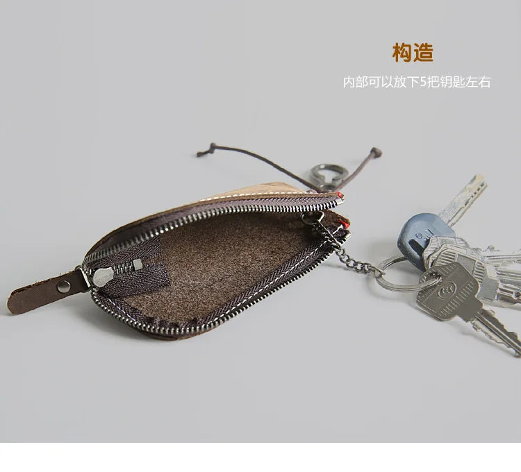 Vintage Leather Key Holder Wallet Men Zipper Car Key Case Cover