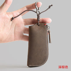 Vintage Leather Key Holder Wallet Men Zipper Car Key Case Cover