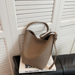 Vintage High Capacity Tote Bucket Bag PU Leather Shoulder Bag for Women Handbags