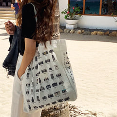 Vintage Ins Print Female Handbag Canvas Shoulder Bag