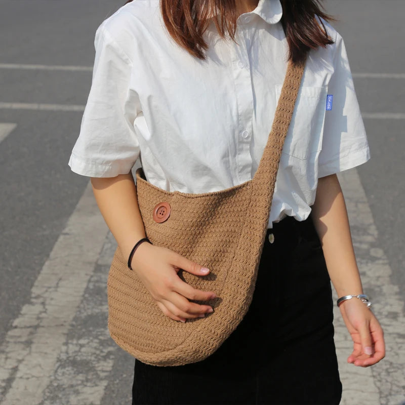 Vintage Large Capacity Straw Tote Bag Women Shoulder Messenger Beach Purse
