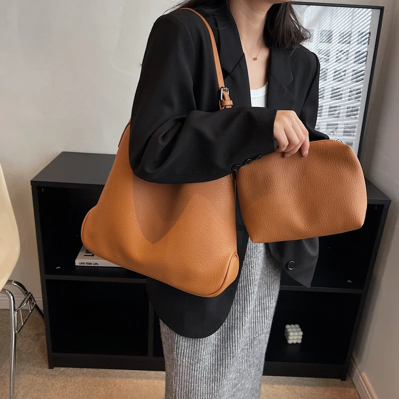Vintage Large Leather Women's Shoulder Bag High Capacity Handbag Female Hobo