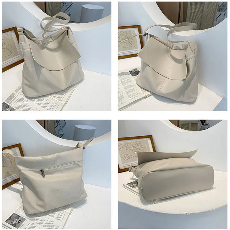 Vintage Soft Leather Shopper Bag Women Shoulder Messenger Bag