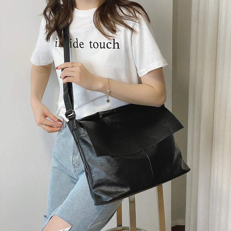 Vintage Soft Leather Shopper Bag Women Shoulder Messenger Bag