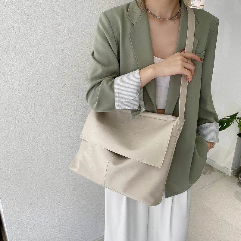 Vintage Soft Leather Shopper Bag Women Shoulder Messenger Bag