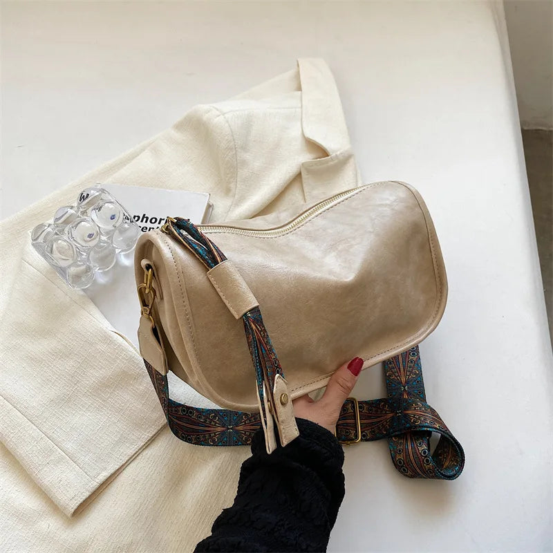 Vintage Leather Shoulder Bags For Women Pillow Bag Style Crossbody Handbag