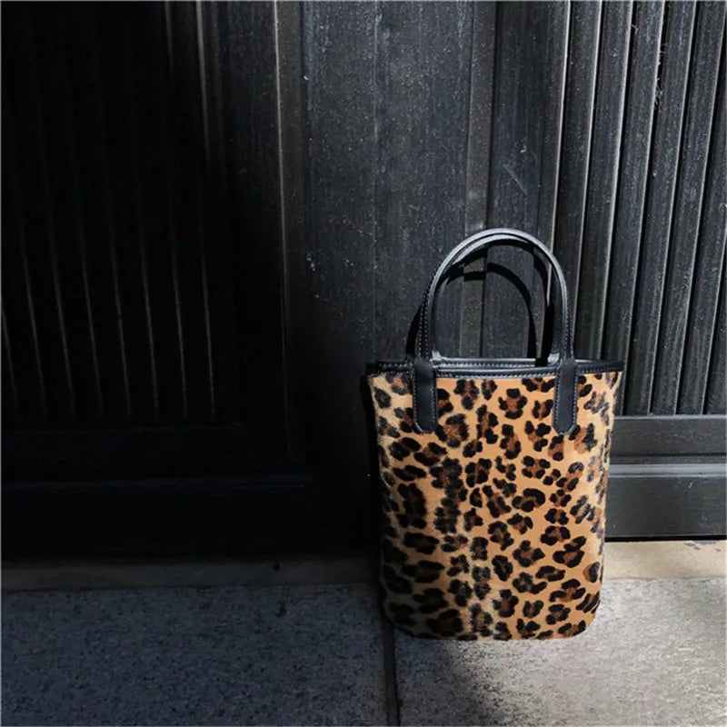Leopard Pattern Women Shoulder Bags Faux Fur Small Purse Handbags