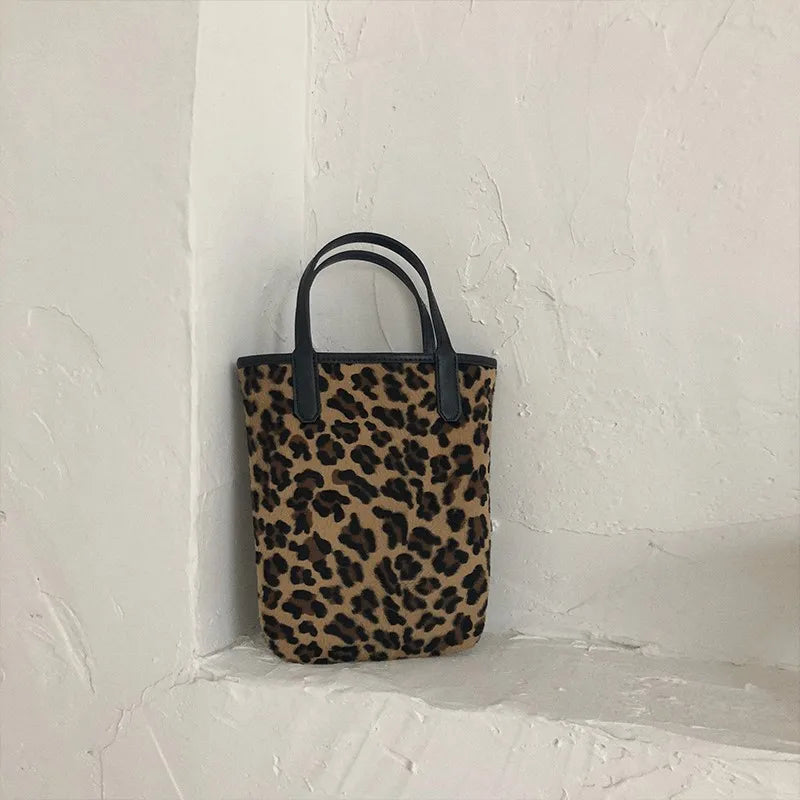 Leopard Pattern Women Shoulder Bags Faux Fur Small Purse Handbags